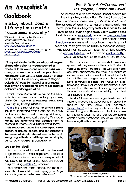 download the PDF version of ‘An Anarchist’s Cookbook’ Part 3: ‘The Anti-Consumerist DIY (vegan) Chocolate Cake’, Eostre 2021