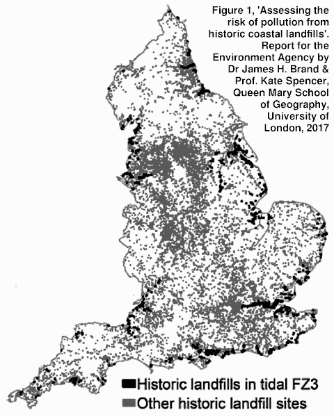 A map of ‘at risk’ coastal landfills from the 2017 Queen Mary's University study