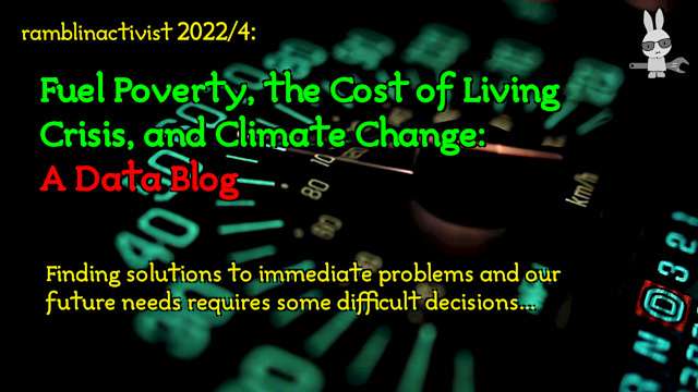 Title slide for Ramblinactivist's video 2022/4, ‘Fuel Poverty, the Cost of Living Crisis, and Climate Change – A Data Blog’.