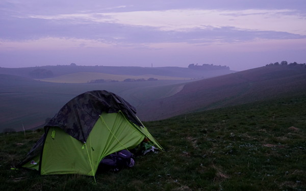 A picture of a tent pitched in the Wessex Down