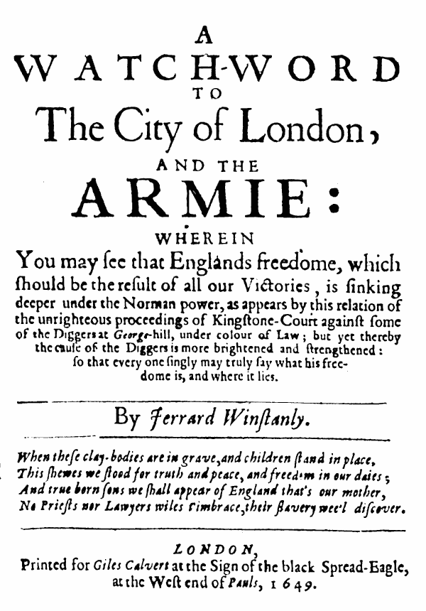 The frontispiece image from ‘A Watchword to The City of London, and The Army’, published in 1649.