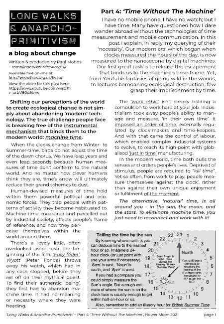 download the PDF version of ‘Long Walks & Anarcho-Primitivism’ Part 4: ‘Time Without The Machine’