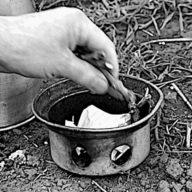 Using the Kelly Kettle: Put some tinder in the base