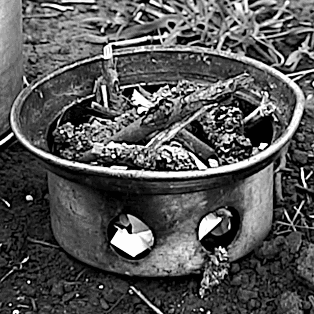 Using the Kelly Kettle: Fill the base with thin broken twigs