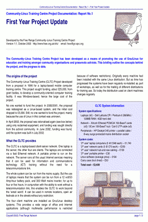 ‘CLTC, First Year Project Update’, October 2003