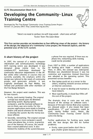 ‘Developing the Community-Linux Training Centre’, January 2003