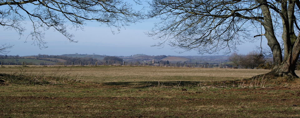 Landscape image: ‘View across the ramparts of Tadmarton Camp to the village below’, 7th March 2015