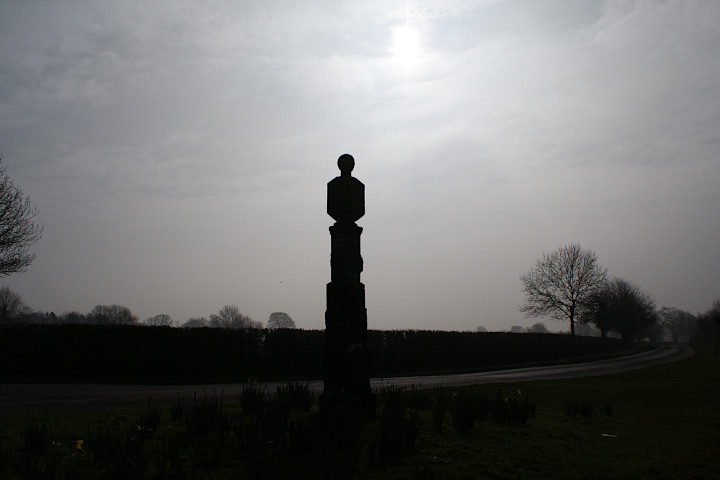 The Wroxton Fingerpost silhouetted in the partial solar eclipse, Spring Equinox 2015