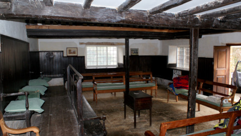 Inside of a room, ‘Adderbury Quaker Meeting House (1675)’