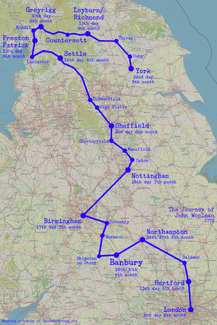 Banburyshire’s Radical History: ‘Map of The Journey of John Woolman’, 1772